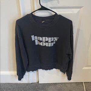 Old Navy Black Sweatshirt happy hour size medium cropped shirt